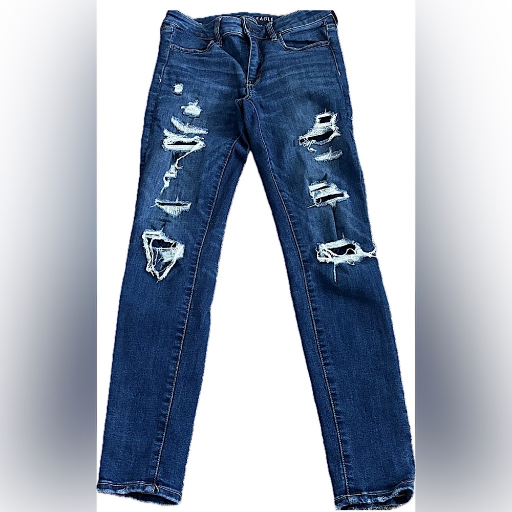 American Eagle 🦅 Outfitters NEXT LEVEL STRETCH  Skinny Jeans Distressed.  Blue 6